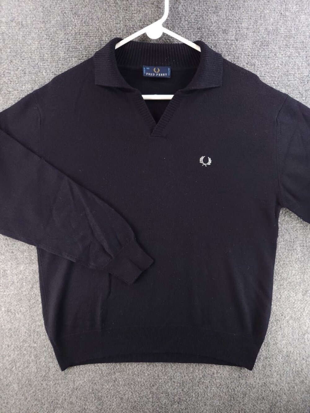 Fred Perry Men Knit Sweater Size 50 Navy Blue Polo Style Wool Blend Preppy